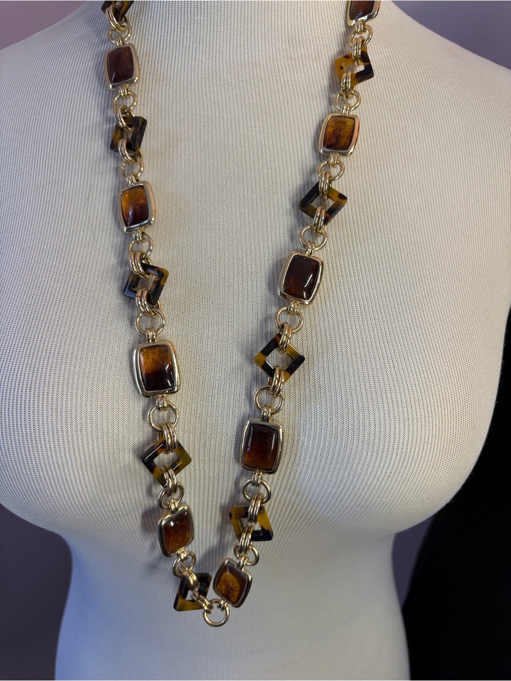 Talbots Gold Tone & Acrylic Tortoise Shell and Amber Necklace